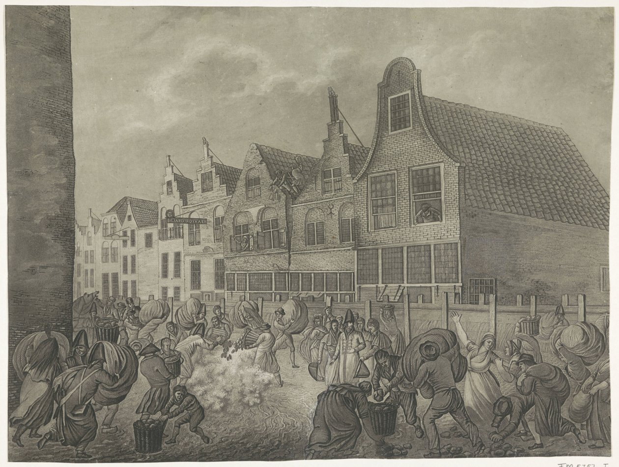 A zsaluzat összeomlása a Kortendijk mentén Gorinchemben, 1809 Az 1809-es árvíz négy tányérja Lajos Napóleon királynak szentelve (sorozat címe) alkotó: A. Lutz