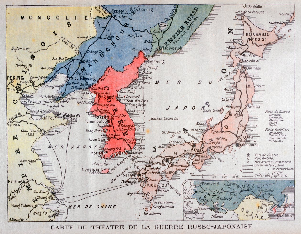 Az orosz-japán háború színházának térképe, 1904 alkotó: A Meunier