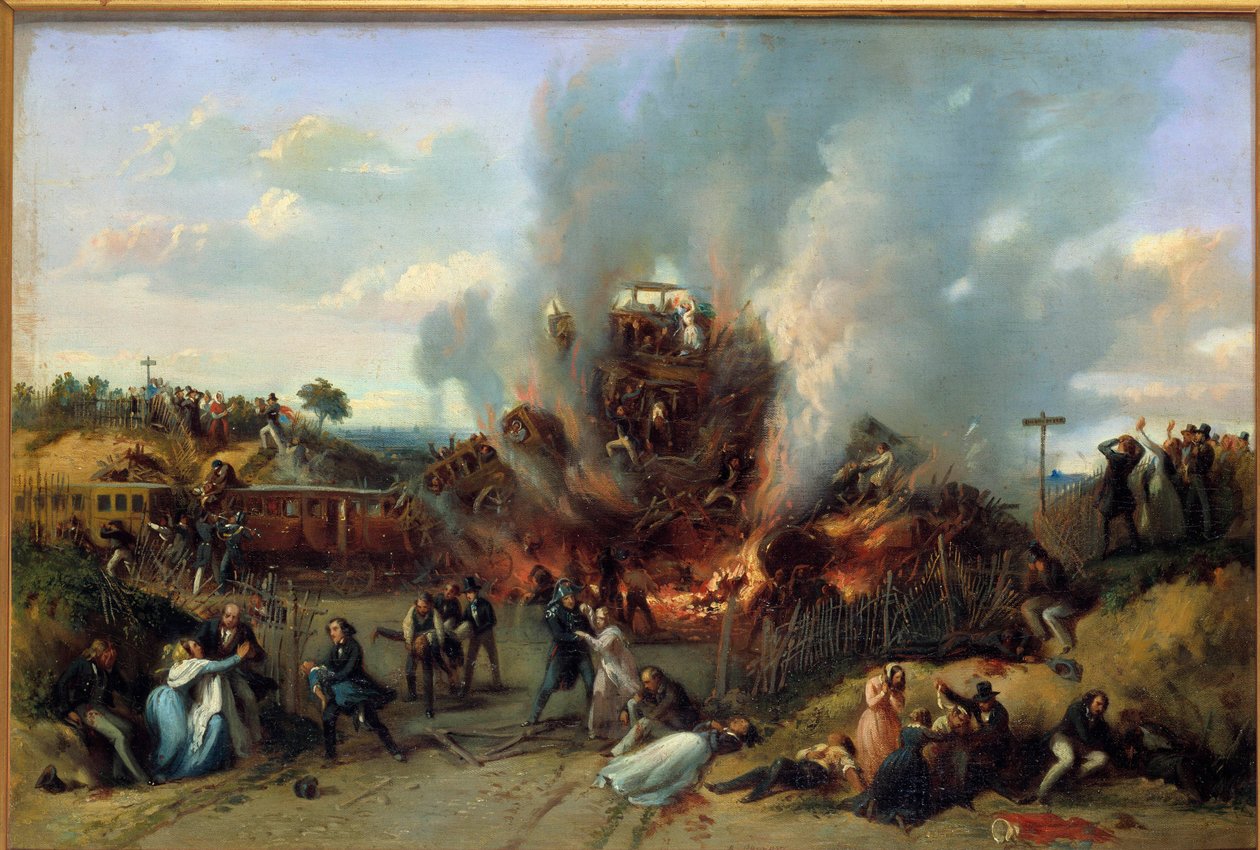 Vasúti katasztrófa Bellevue-ban a Versailles-i vasúton 1842.08.05. A. Provost festménye (aktív 1834-1855) 1842 Sceaux, musee de l