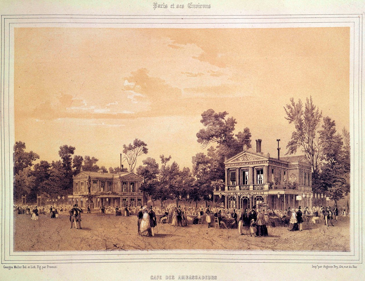 Kilátás a Cafe des Ambassadeurs-re a Champs Elysees-n Párizsban A. prépost litográfiája (aktív 1834-1855 körül) Párizs, Musee Carnavalet alkotó: A Provost