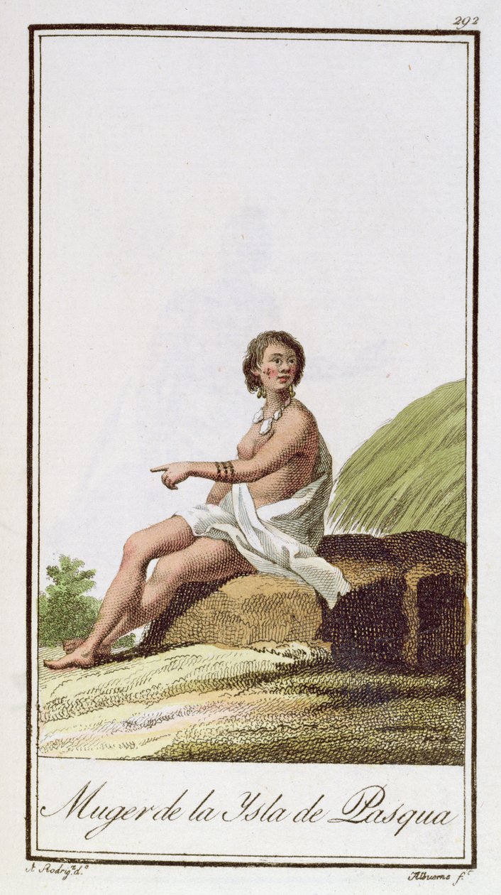 Egy nő a Húsvét-szigetről, metszett Albuerne, 1799 alkotó: A. Rodriguez