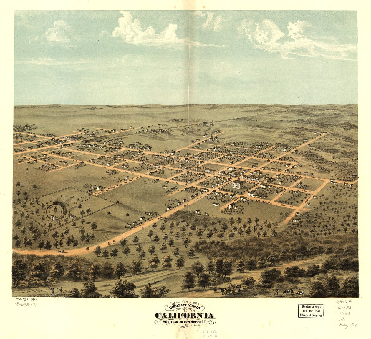 Kalifornia madártávlatból, Moniteau Co., Missouri 1869. LOC 73693471 alkotó: A. Ruger
