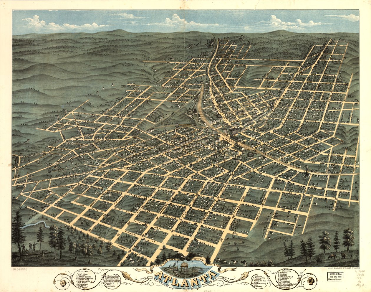 Atlanta, Georgia fővárosa madártávlatból 1871. LOC 73693339 alkotó: A. Ruger