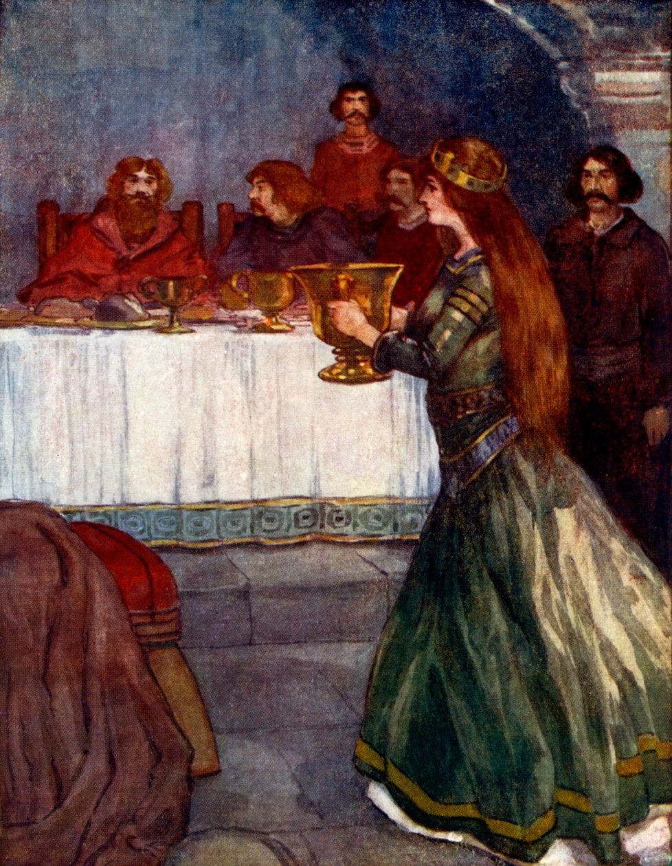 Rowena bejött a szobába egy gyönyörű aranypohárral, i.sz. 430, 1905 alkotó: A. S. Forrest