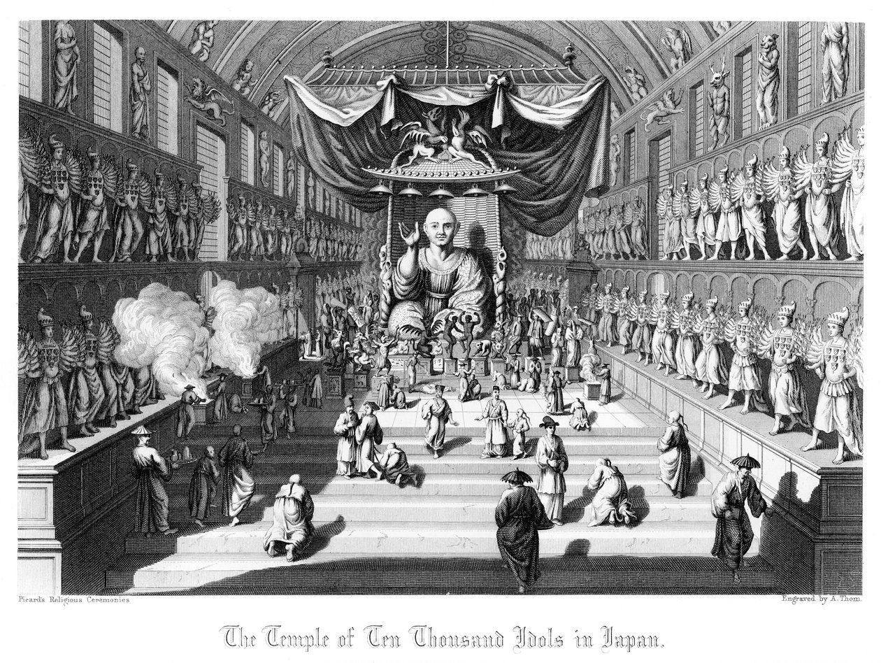A Tízezer bálvány temploma Japánban, 1860 körül. alkotó: A. Thom