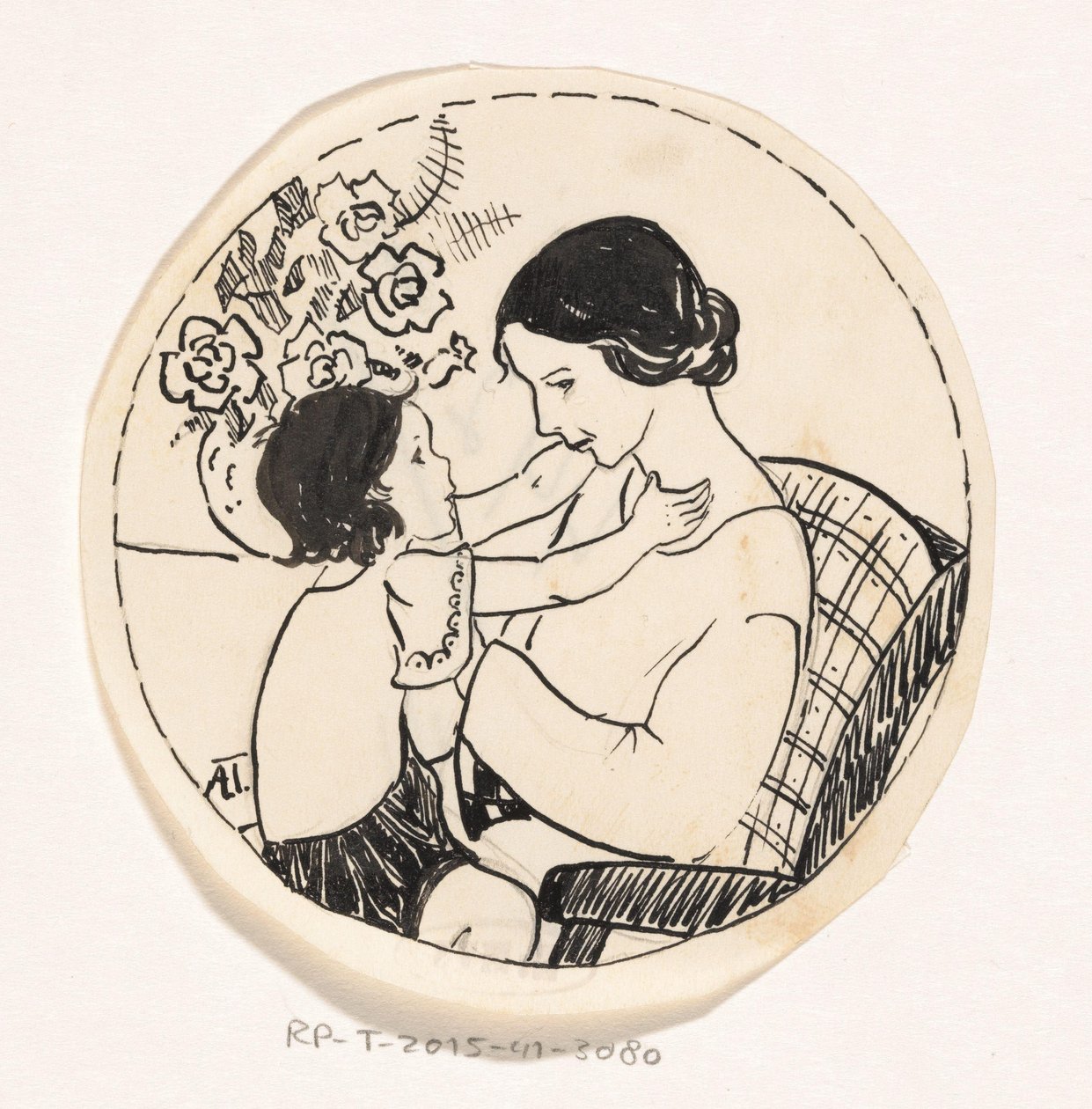 Lány anyja ölében alkotó: A. Tinbergen (signed by artist)