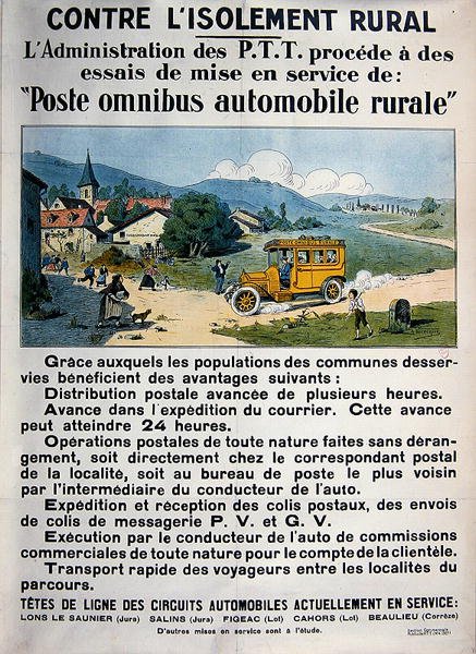 A francia posta omnibuszt reklámozó plakát alkotó: A. Verecque