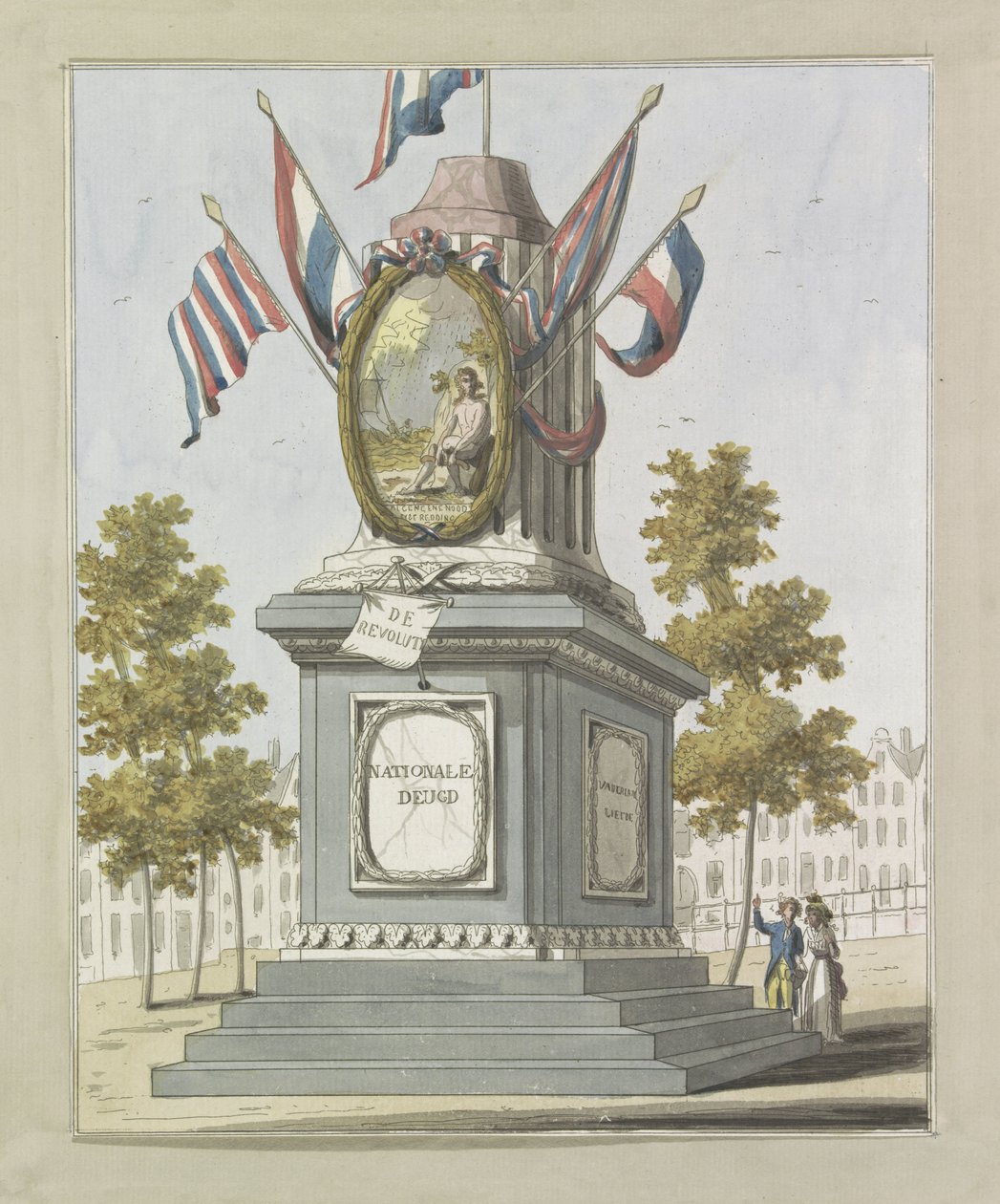 A forradalom, a Place Royale díszítése, 1795 Tíz tányér az 1795-ös amszterdami Alliantiefeest dekorációiból (sorozat címe) alkotó: A. Verkerk