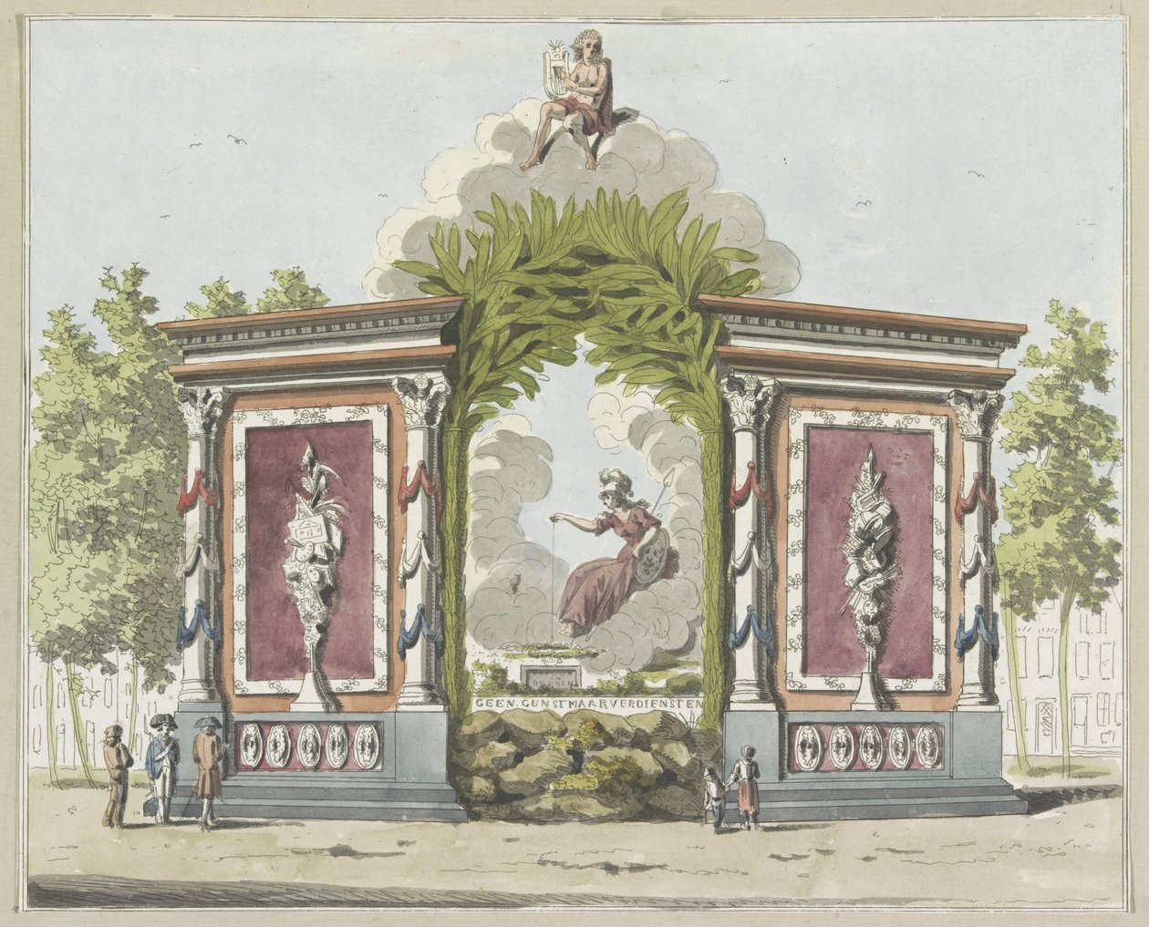 Művészetek és tudományok, dekoráció a Noordermarkton, 1795 Tíz tányér az 1795-ös amszterdami Alliantiefeest dekorációiból (sorozat címe) alkotó: A. Verkerk