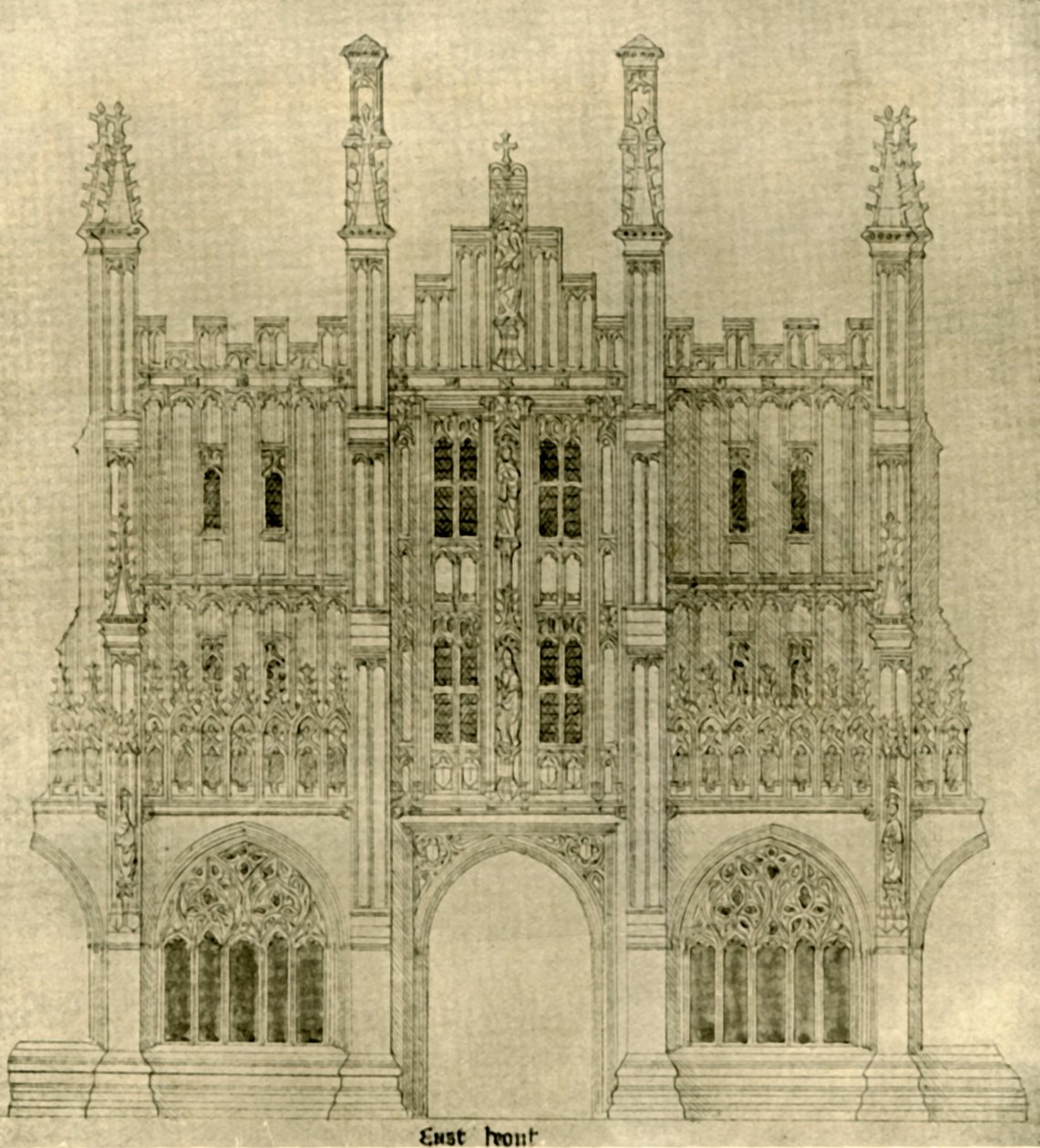 Építészeti rajz: Keleti front, 1833-1834, 1906. alkotó: A. W. N. Pugin