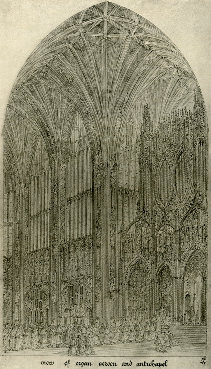 Építészeti rajz: orgona paraván és antikápolna képe, 1833-1834, 1906. alkotó: A. W. N. Pugin