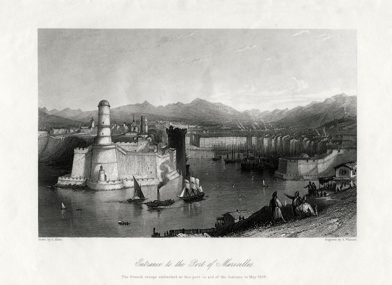 Marseille-i kikötő bejárata, Franciaország, 1875 alkotó: A. Willmore