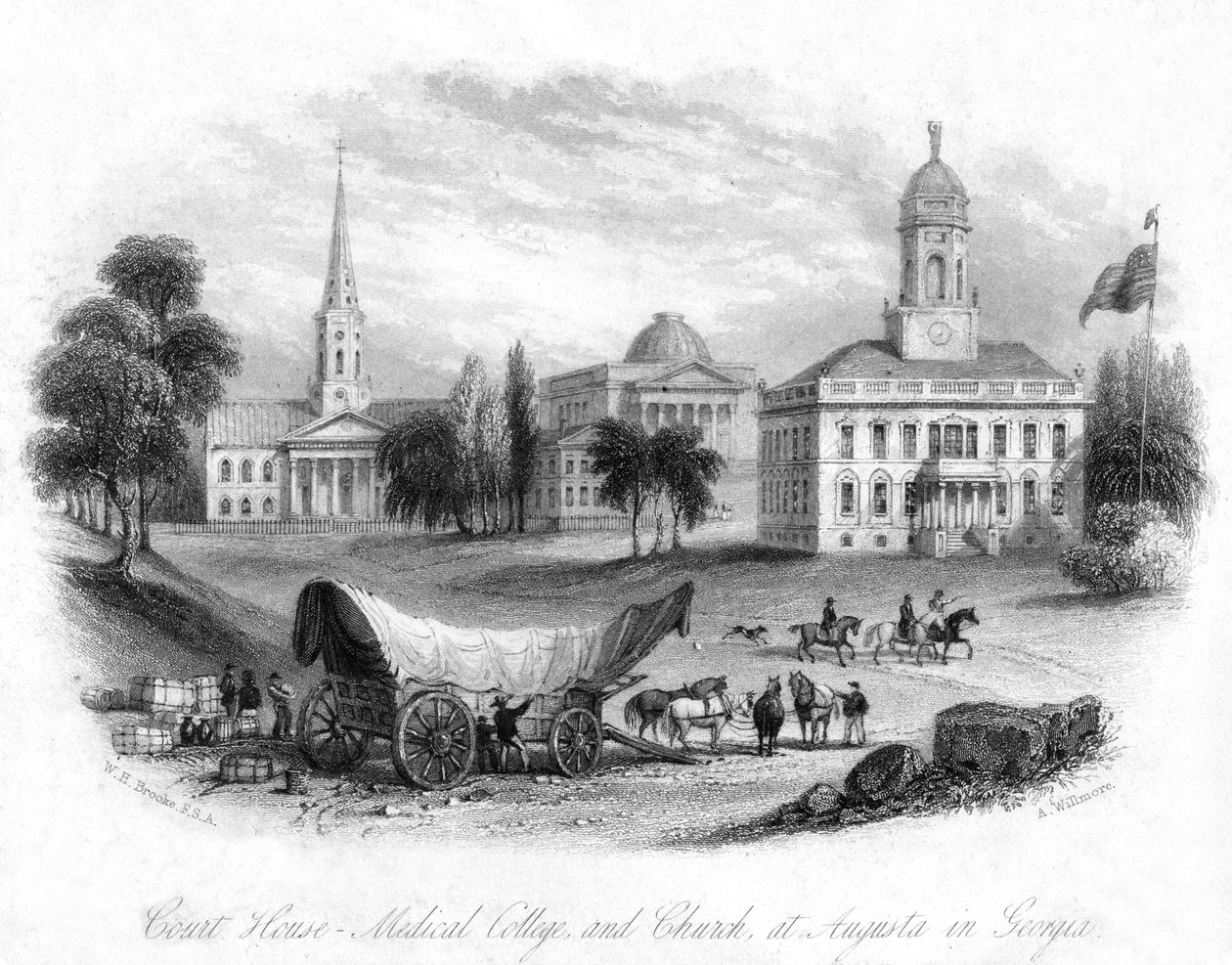 The Court House, Medical College and Church, Augusta, Georgia, USA, 19. század. alkotó: A. Willmore