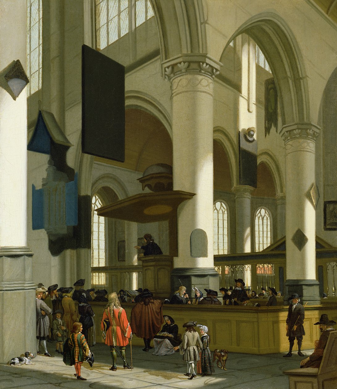 A delfti Oude Kerk belseje, prédikátorral alkotó: A. and Streeck, H. van Storck