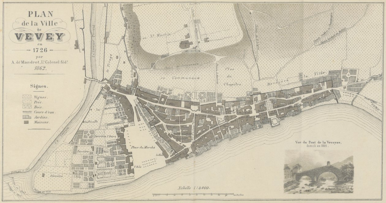 Vevey város térképe 1726 -ban alkotó: A. de Mandrot