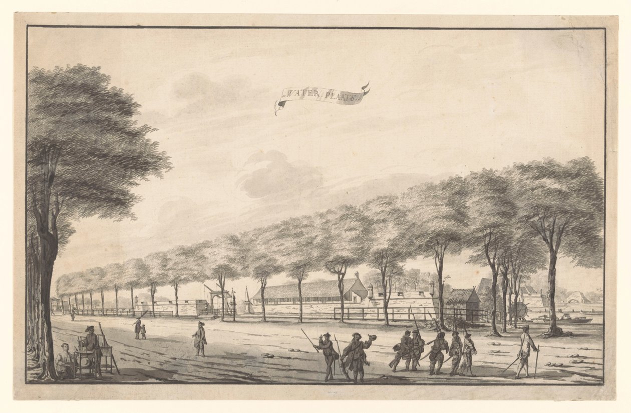 Kilátás a Fort de Waterplaats-ra a Molenvliet-en, Bataviában Waterhole (cím az objektumon) alkotó: A. de Nelly (possibly)