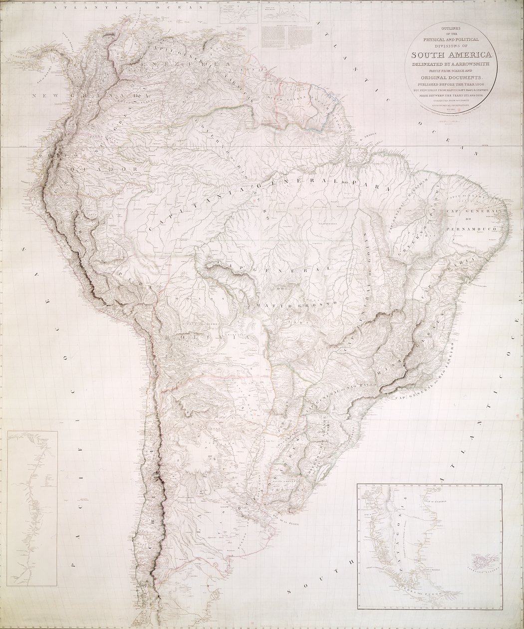 Dél-Amerika fizikai és politikai megosztottságának körvonalai, 1810 alkotó: Aaron Arrowsmith