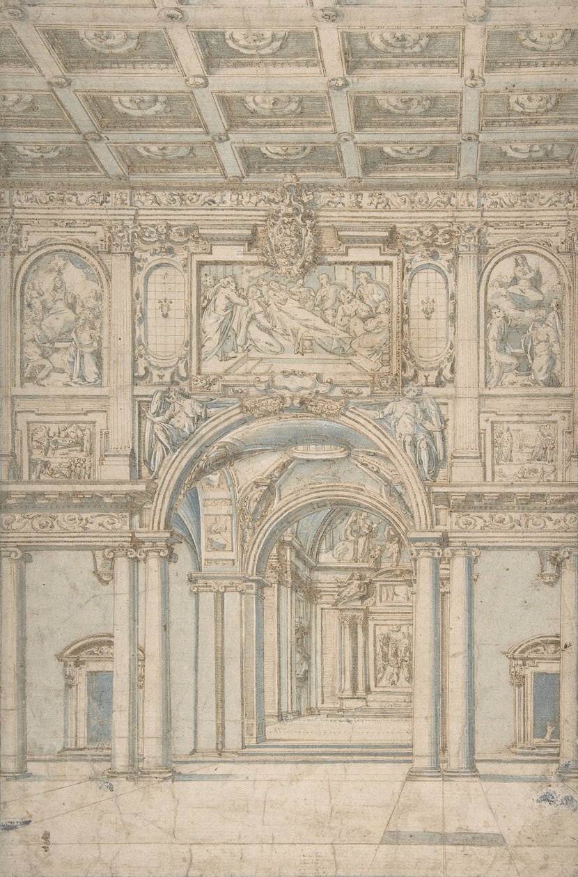 Tanulmány a Santa Maria Maggiore belsejéről Rómában., 1621-46. alkotó: Abbate Paolo de Angelis