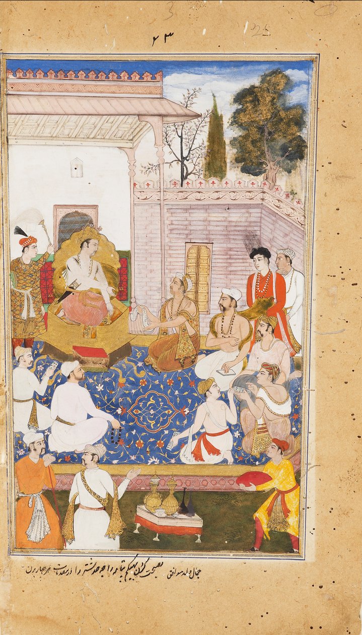 Bhishma tanácsot ad Yudhishthirának a négy varna vagy kaszt természetéről, 1598 alkotó: Abdul Rahim Khan I Khana