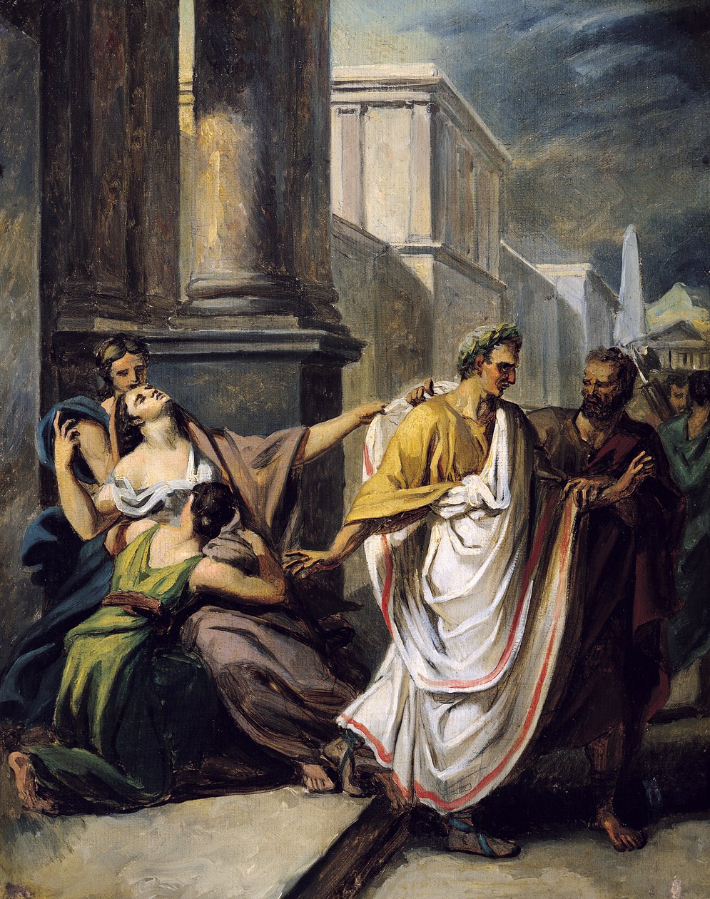 Julius Caesar (Kr. e. 100-44) úton a szenátusba a márciusi ideákról (tanulmány) alkotó: Abel de Pujol