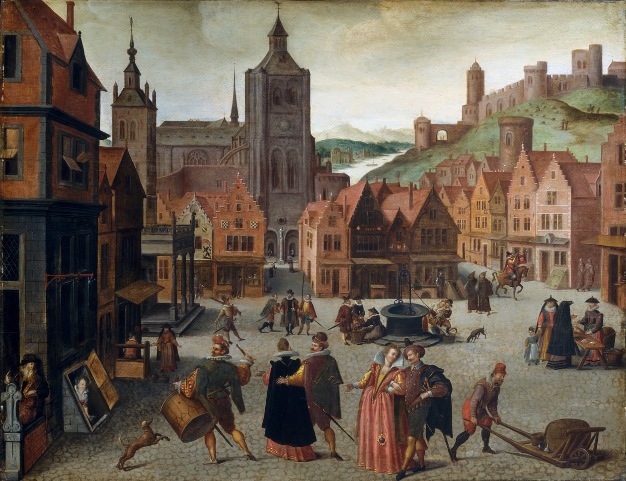 A bergeni piactér, valószínűleg 1590 és 1597. alkotó: Abel Grimmer