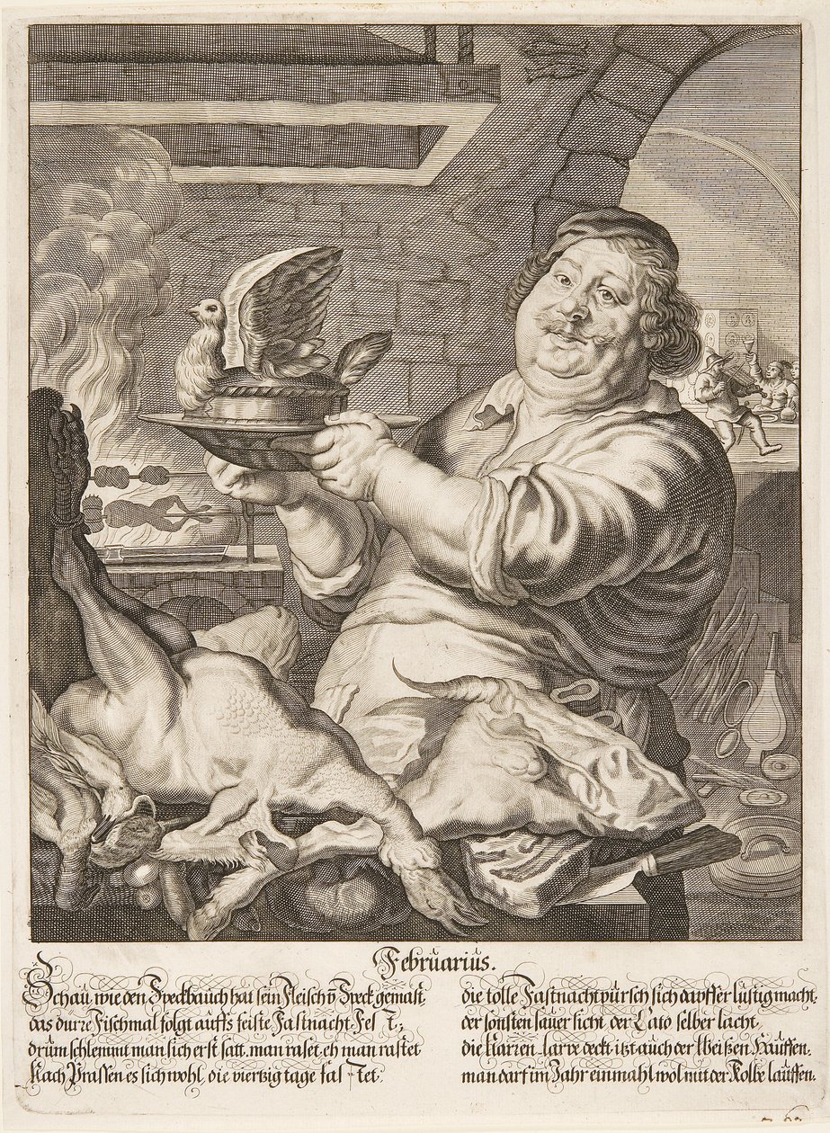 Februári rézmetszet Abraham Aubry Az év tizenkét hónapja című sorozatából alkotó: Abraham Aubry