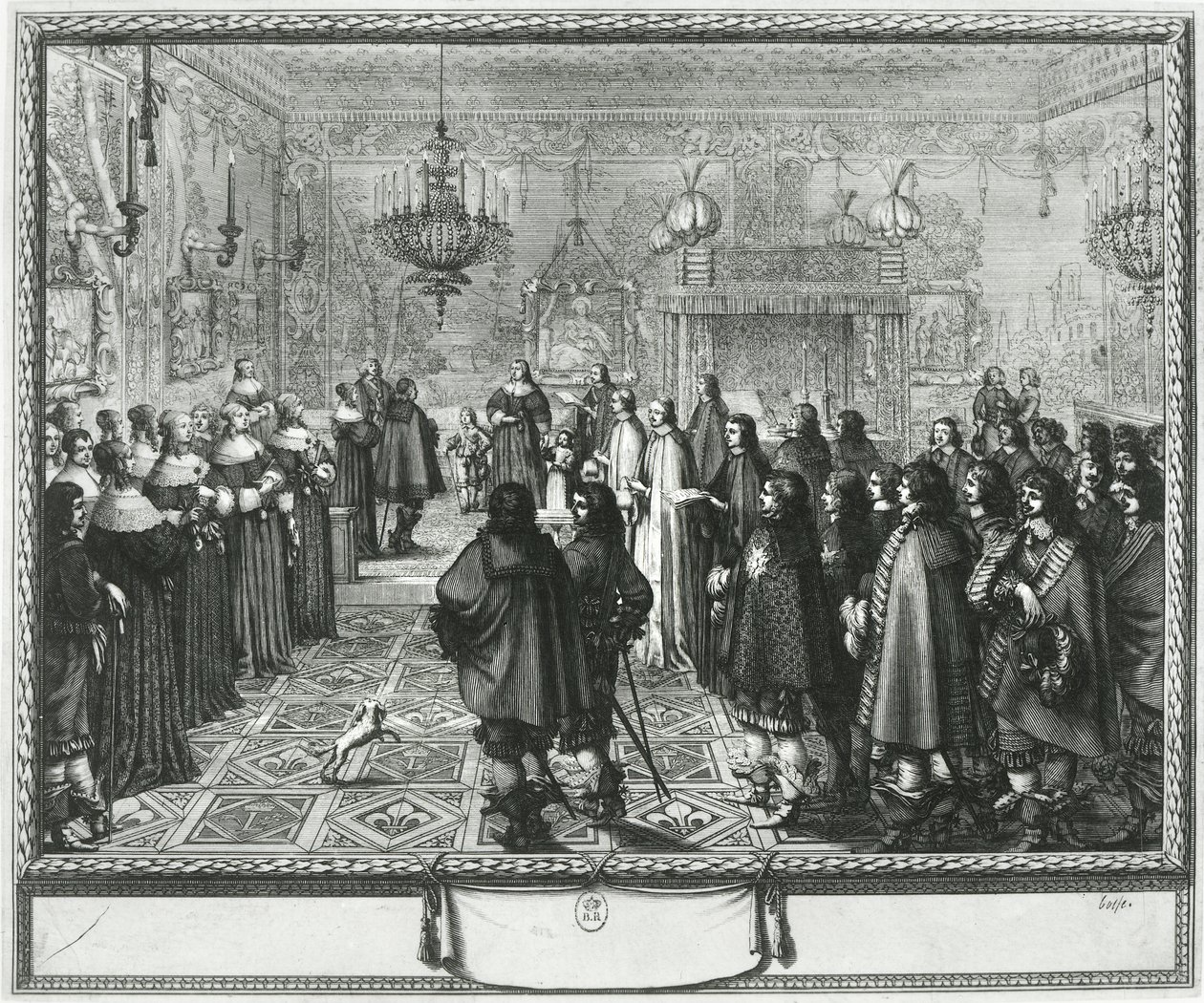 IV. Wladyslaw (1595-1648) és Maria Ludwiga Gonzaga (1611-67) házassági szerződésének átadási ünnepsége Fontainebleau-ban, 1645. szeptember 25. alkotó: Abraham Bosse