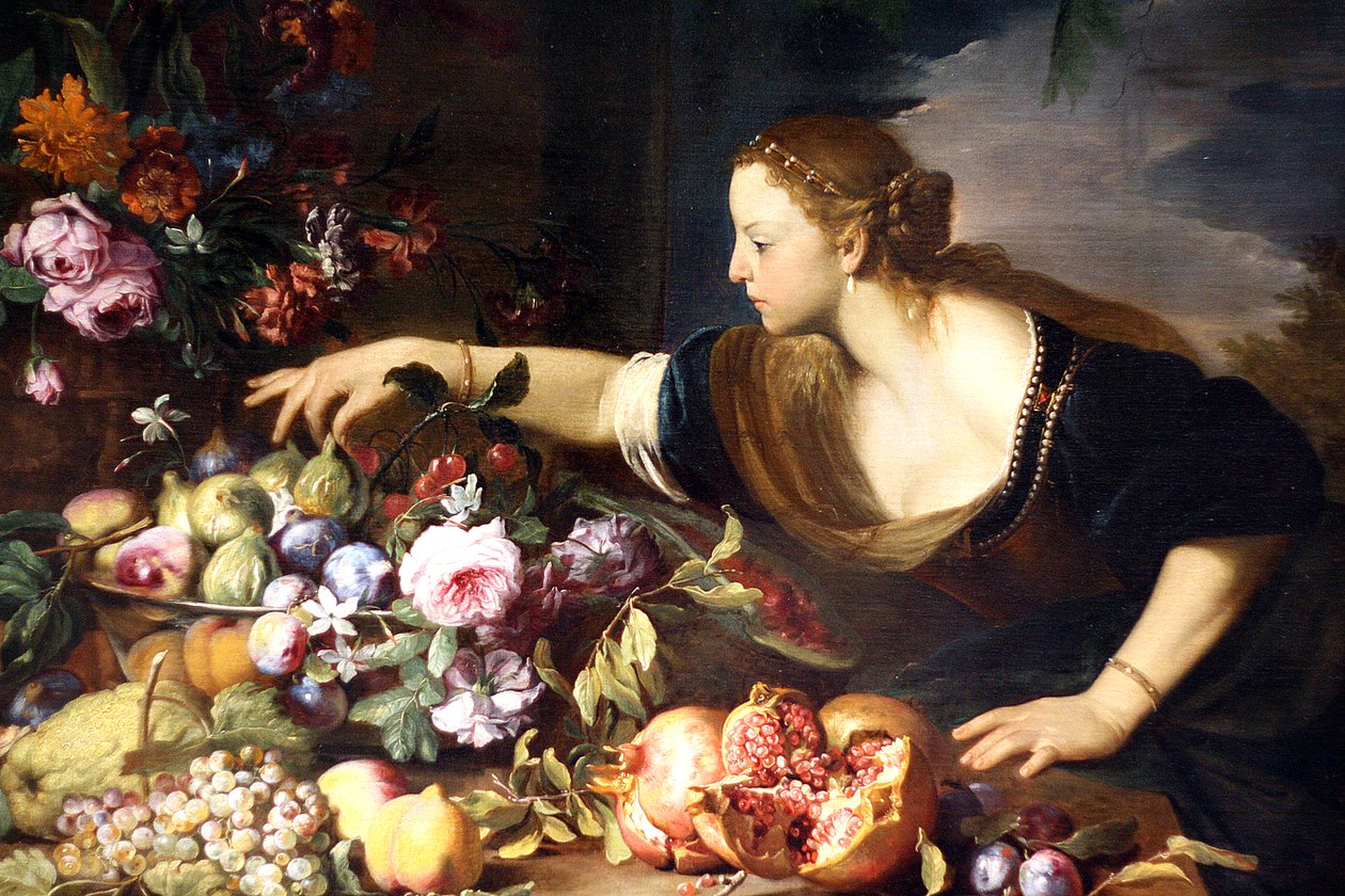 Nő gyümölcsöt szed alkotó: Abraham Brueghel