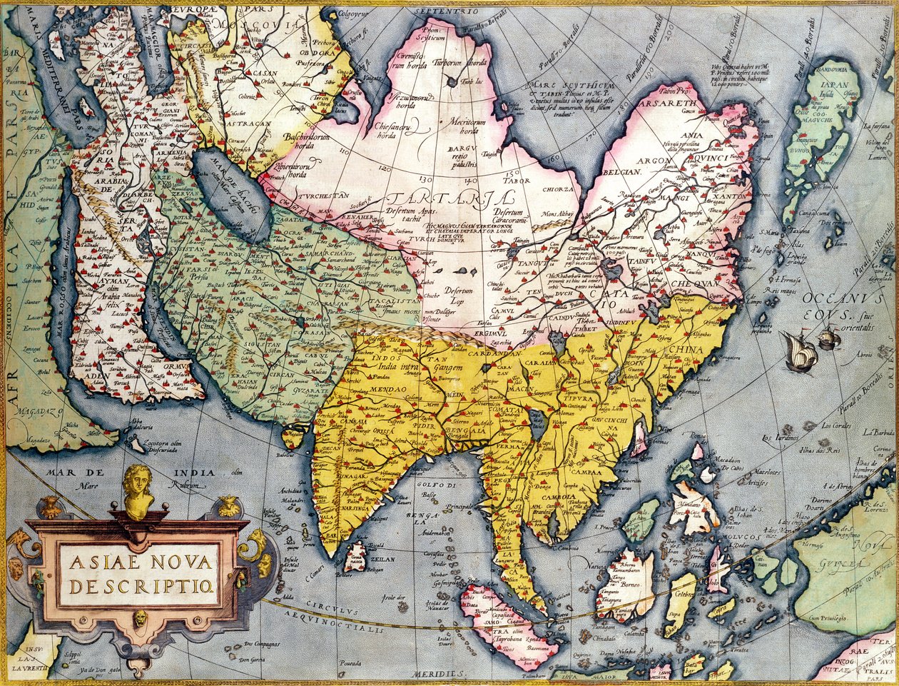 Ázsia: A kontinens térképe Japánnal és Kelet-Indiával, Új-Guinea egy részével, 1580 körül. alkotó: Abraham Ortelius