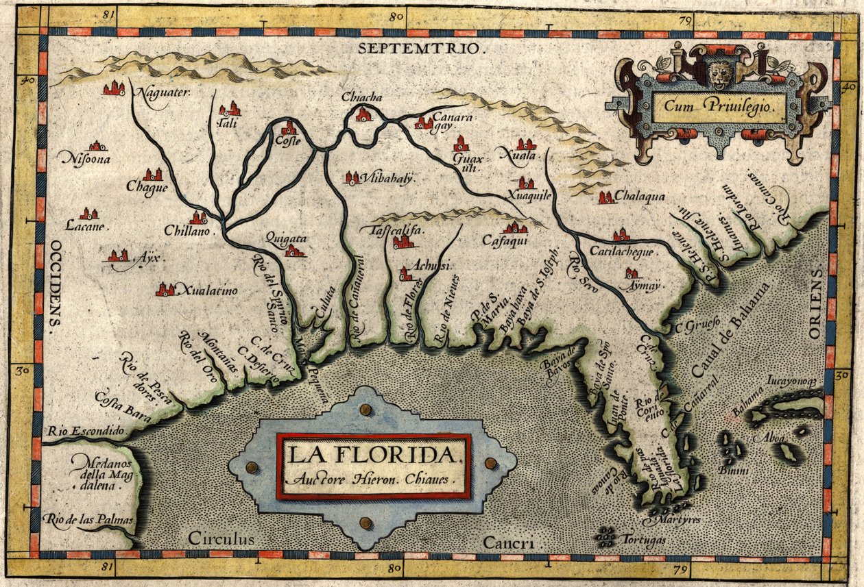 Florida térképe, 1584 körül (kézzel színezett metszet) alkotó: Abraham Ortelius