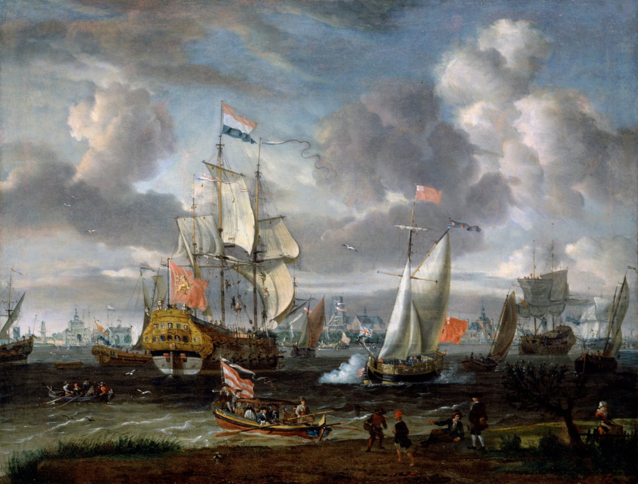 Egy angol jacht egy holland hadifoglyot tiszteleg Rotterdam kikötőjében alkotó: Abraham Storck