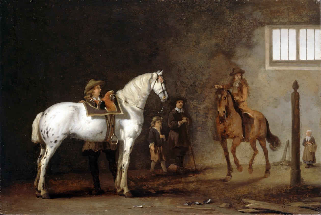 Fehér ló egy lovardában alkotó: Abraham van Calraet