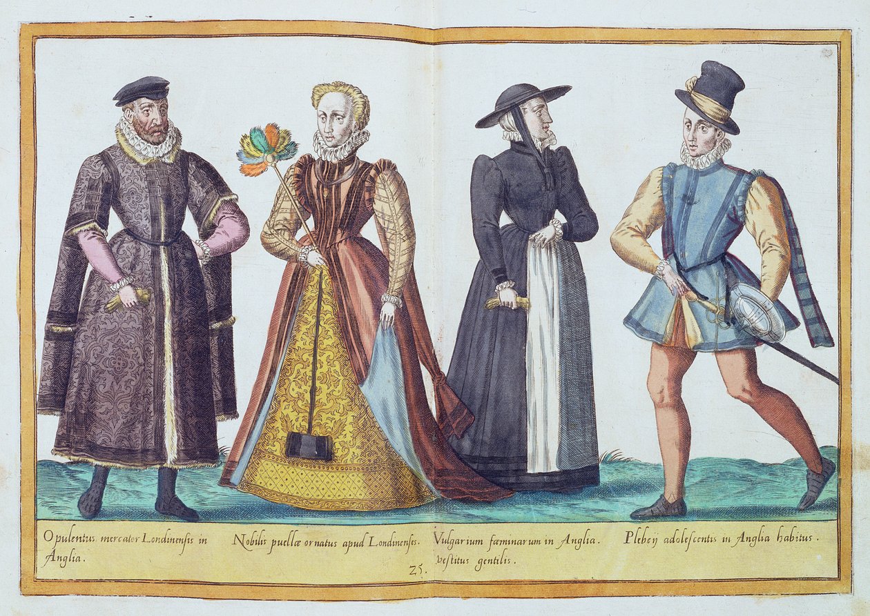 Tizenhatodik századi angol kosztümök az 1577-ben Kölnben megjelent „Omnium Poene Gentium Imagines”-ből (kézzel színezett metszet) alkotó: Abraham de Bruyn