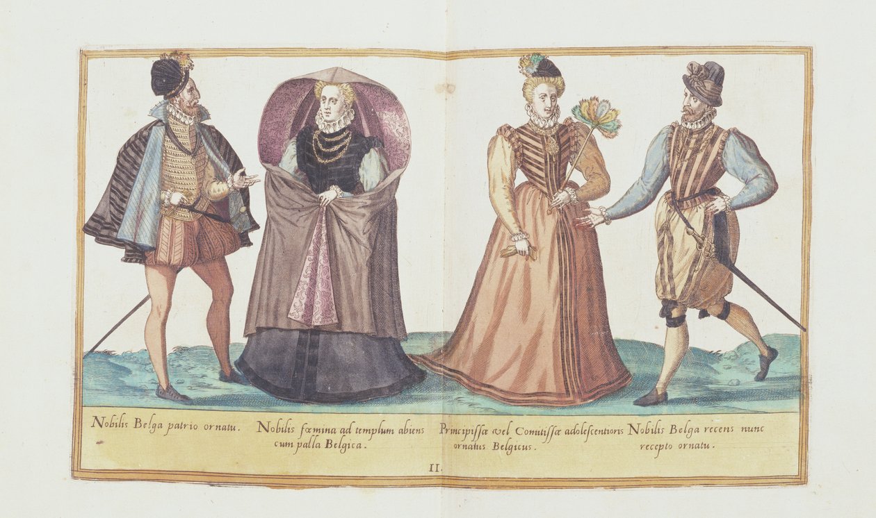 Tizenhatodik századi jelmezek az 1577-ben Kölnben megjelent „Omnium Poene Gentium Imagines”-ből (kézzel színezett metszet) alkotó: Abraham de Bruyn