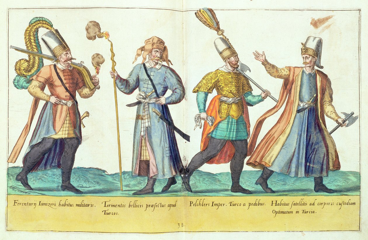 Tizenhatodik századi jelmezek az 1577-ben Kölnben megjelent „Omnium Poene Gentium Imagines”-ből (kézzel színezett metszet) alkotó: Abraham de Bruyn