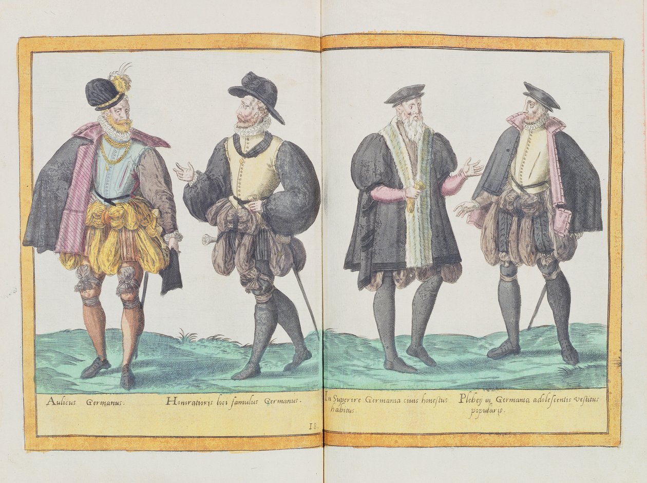 Tizenhatodik századi jelmezek az 1577-ben Kölnben megjelent „Omnium Poene Gentium Imagines”-ből (kézzel színezett metszet) alkotó: Abraham de Bruyn