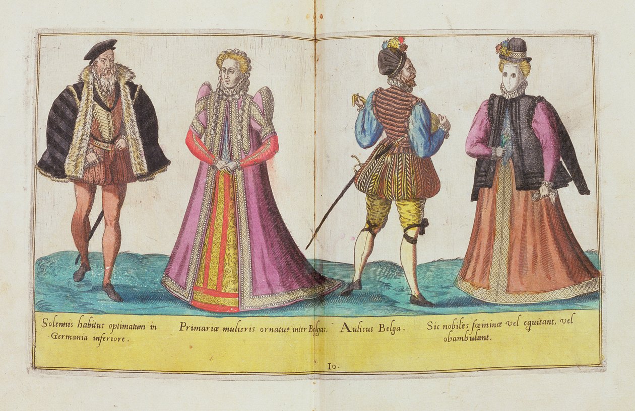 Tizenhatodik századi jelmezek az 1577-ben Kölnben megjelent „Omnium Poene Gentium Imagines”-ből (kézzel színezett metszet) alkotó: Abraham de Bruyn