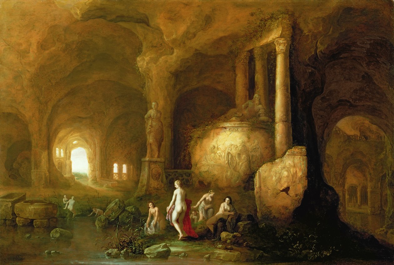 Nymphs Bathing by Classical Ruins alkotó: Abraham van Cuylenborch