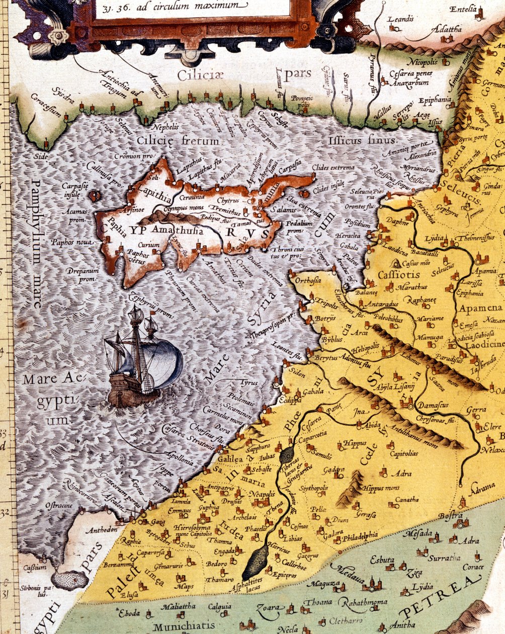 Palesztina történelmi földrajzi térképe Abraham Ortelius atlasza alapján, Amszterdam alkotó: Abraham (after) Ortelius
