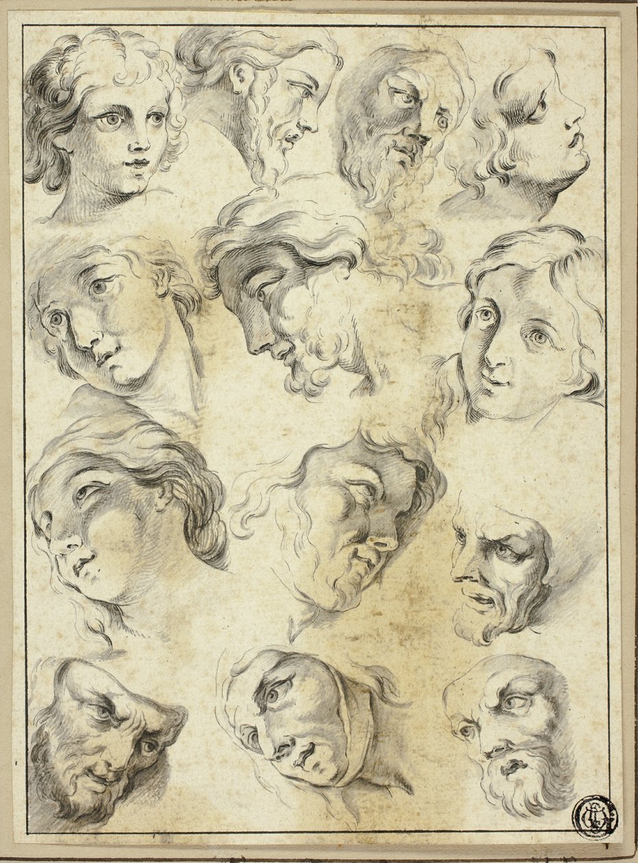 13 vázlat különböző arcokról alkotó: Abraham Bloemaert