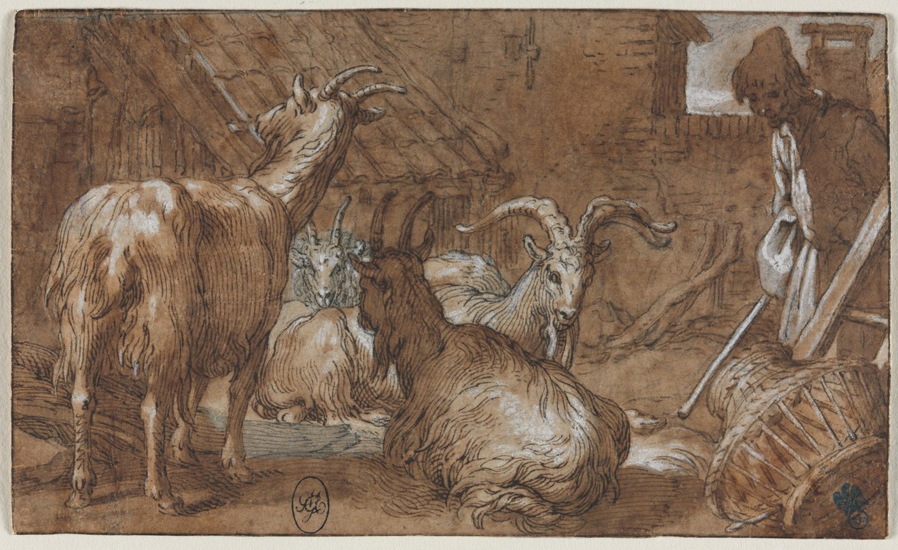 Barnyard kecskékkel és kecskepásztorral, c. 1610-1615. alkotó: Abraham Bloemaert