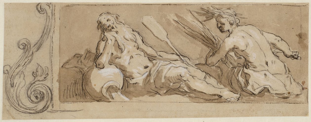 Egy folyami isten és Ceres díszes keretben alkotó: Abraham Bloemaert