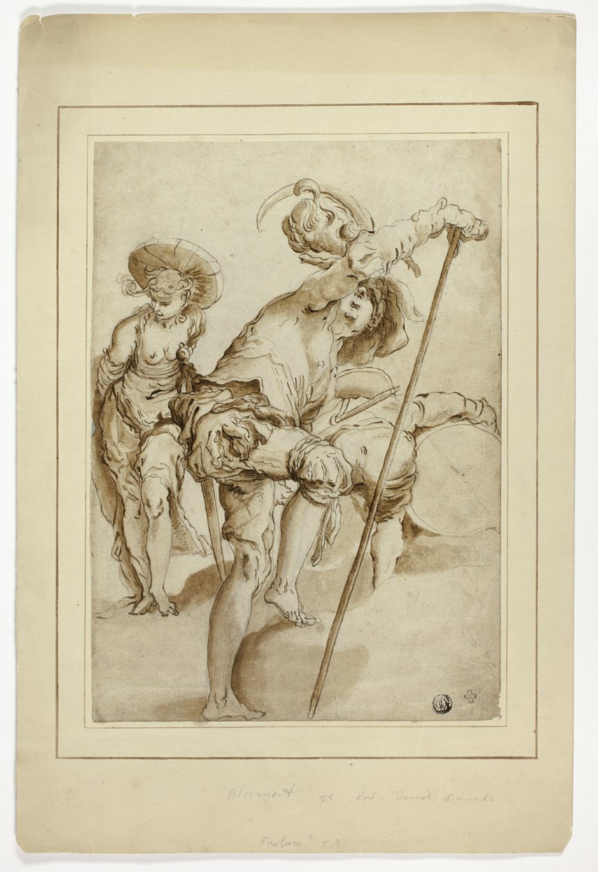 Egy álló katona, egy álló nő és egy görnyedt dobos. alkotó: Abraham Bloemaert