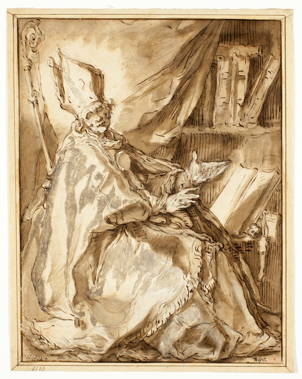 Püspök a dolgozószobájában ült, jobb oldaláról nézve alkotó: Abraham Bloemaert