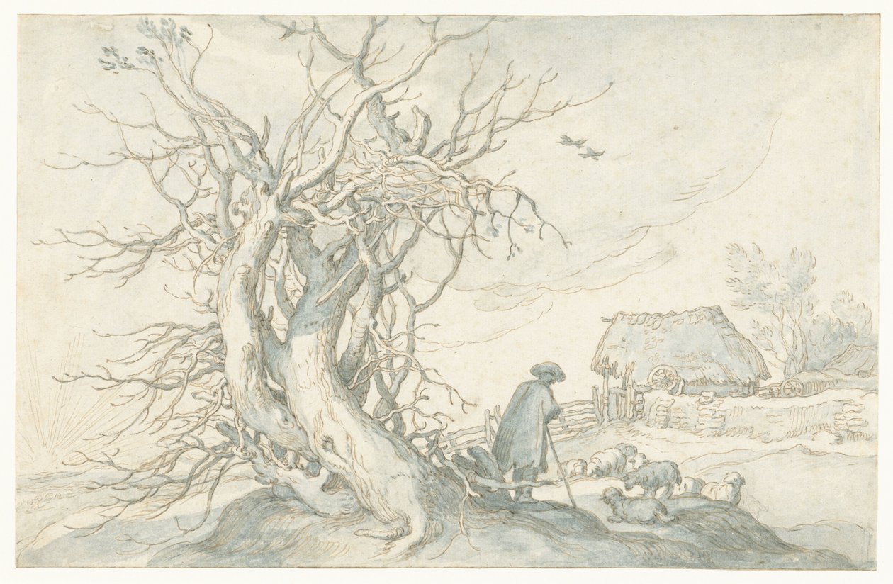 Pásztor juhokkal egy halott fa mellett alkotó: Abraham Bloemaert