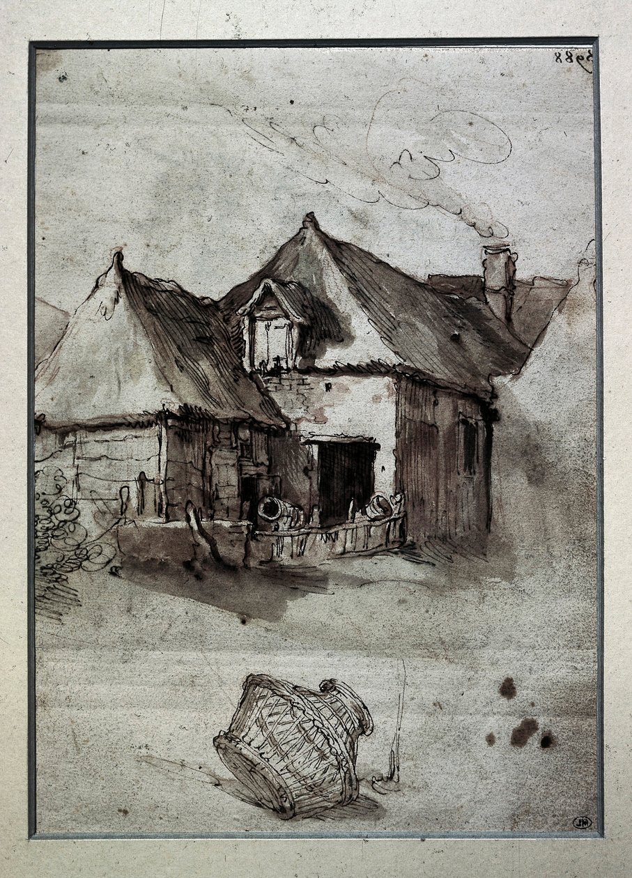 Kunyhó fonott kosárral, 16. század vége – 17. század eleje (metszet) alkotó: Abraham Bloemaert
