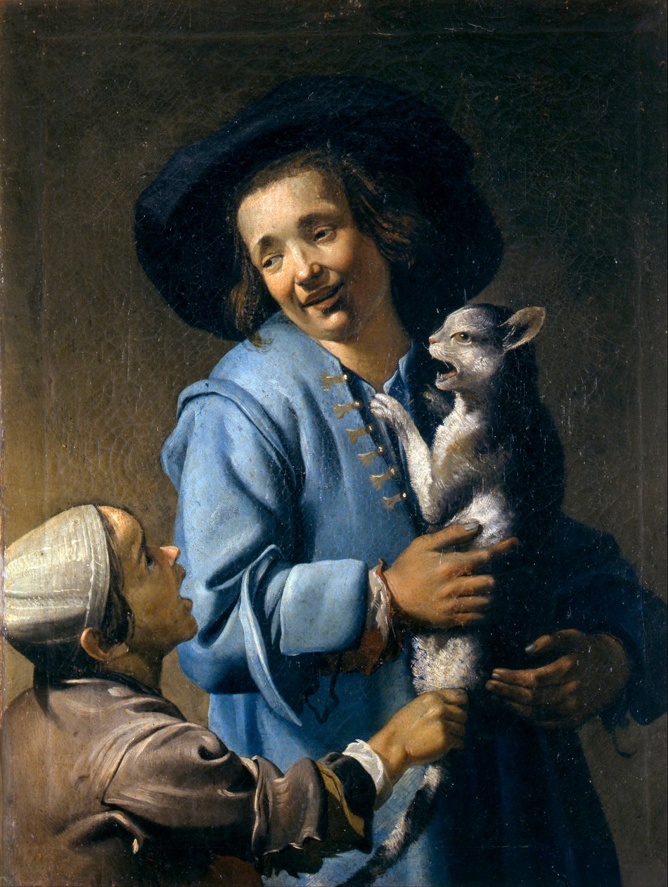 "Fiatalok játszanak a macskával" (Fiatalok játszanak a macskával) Abraham Bloemaert (1566-1651) festménye - 1620-1625 - Olaj, vászon Mérete 89x70 cm Museo Civico, Montepulciano alkotó: Abraham Bloemaert