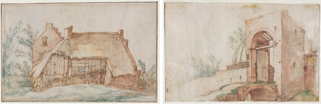 Parasztház (recto); Híd és kapu (fordítva) alkotó: Abraham Bloemaert