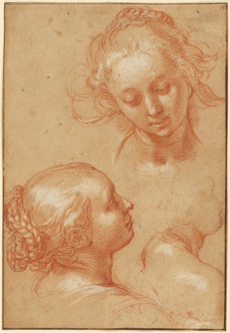 Három tanulmány nőkről (recto); négy tanulmány kezekről és egy térdelő fiatalember ellenpróbája (verso). alkotó: Abraham Bloemaert