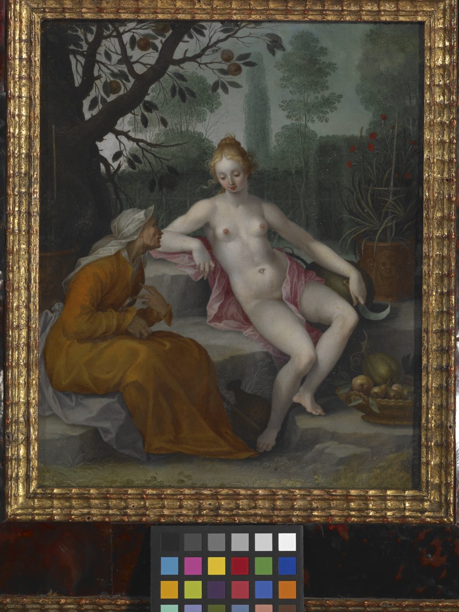 Vertumnus és Pomona (olaj, réz) alkotó: Abraham Bloemaert